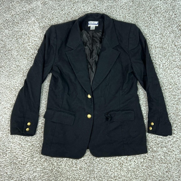 Pendleton Jackets & Blazers - Vtg Pendleton Blazer Womens 10 Black Virgin Wool Two Button Lined Career Office